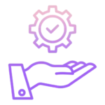 Icône de main avec engrenage représentant le contrôle qualité