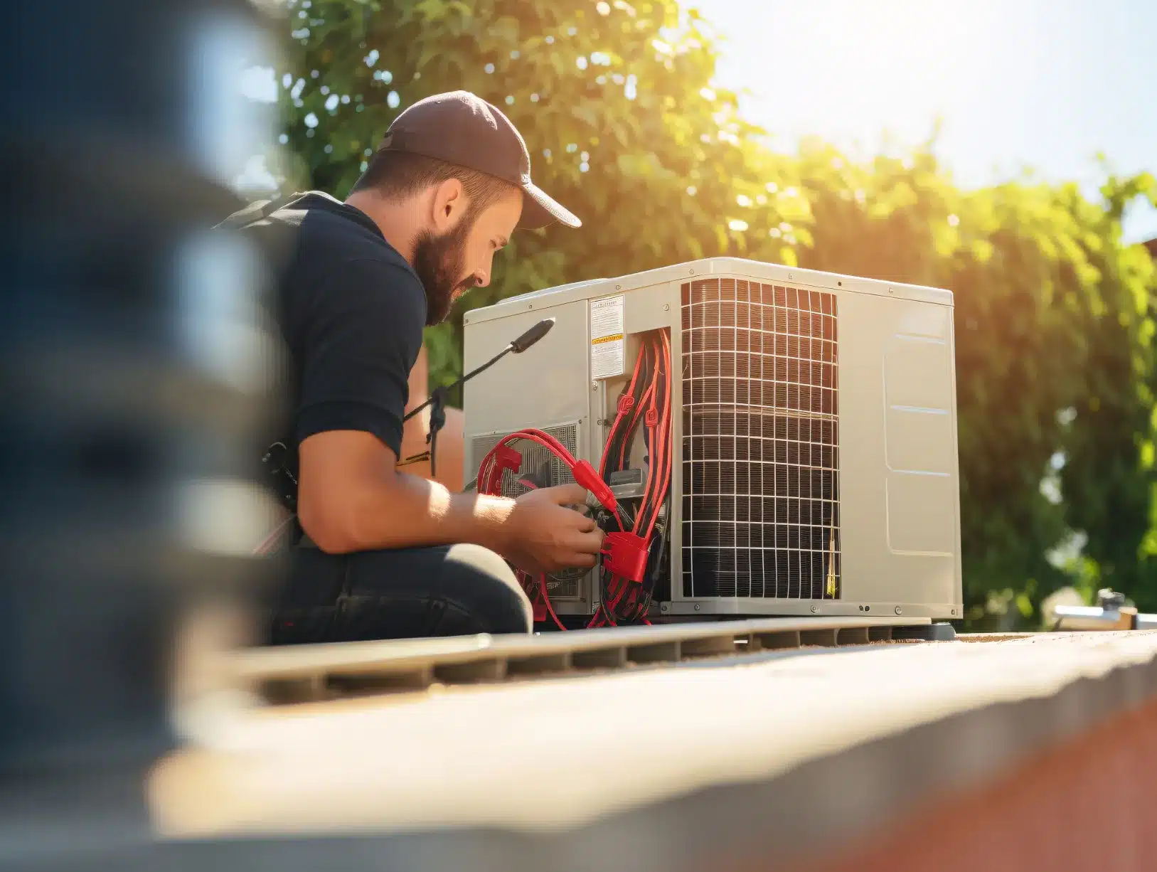 Technicien HVAC effectuant la maintenance d’une unité extérieure