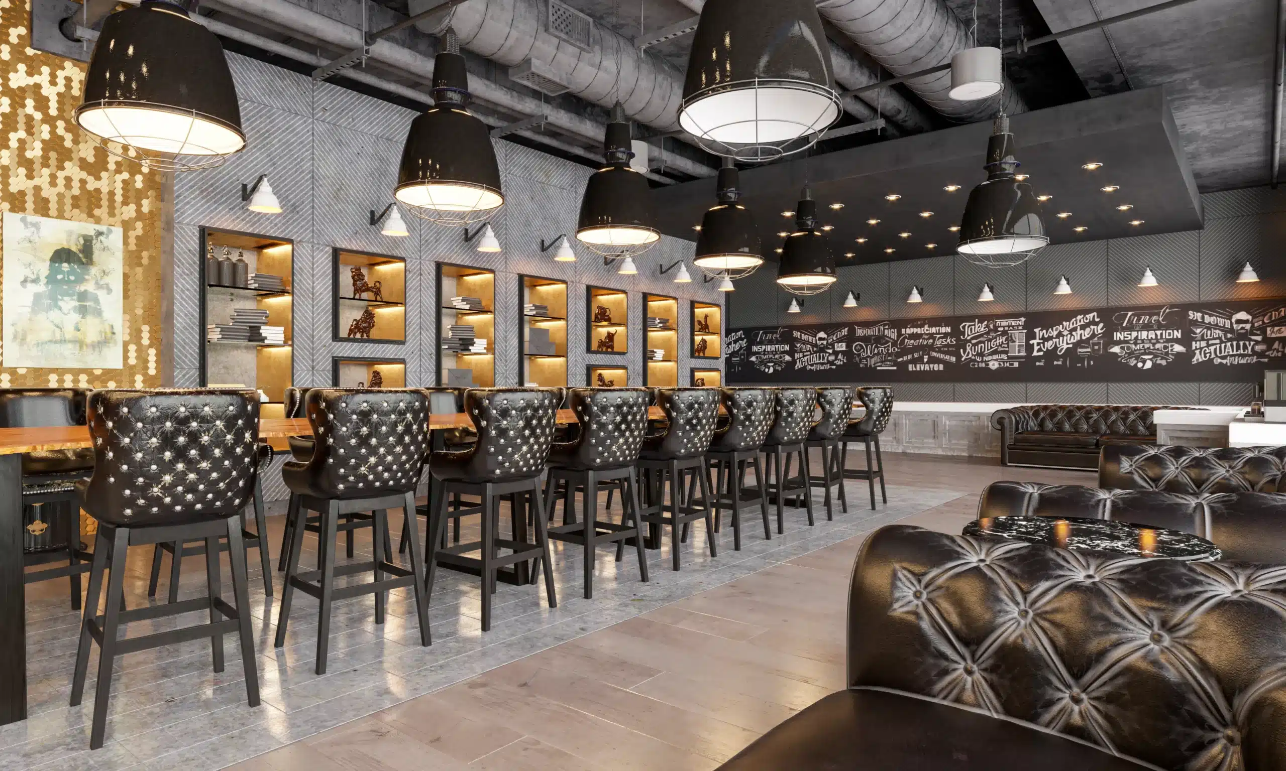 Intérieur commercial avec ventilation apparente — nettoyage des conduits de ventilation en espace commercial à Québec avec Océanick Nettoyage