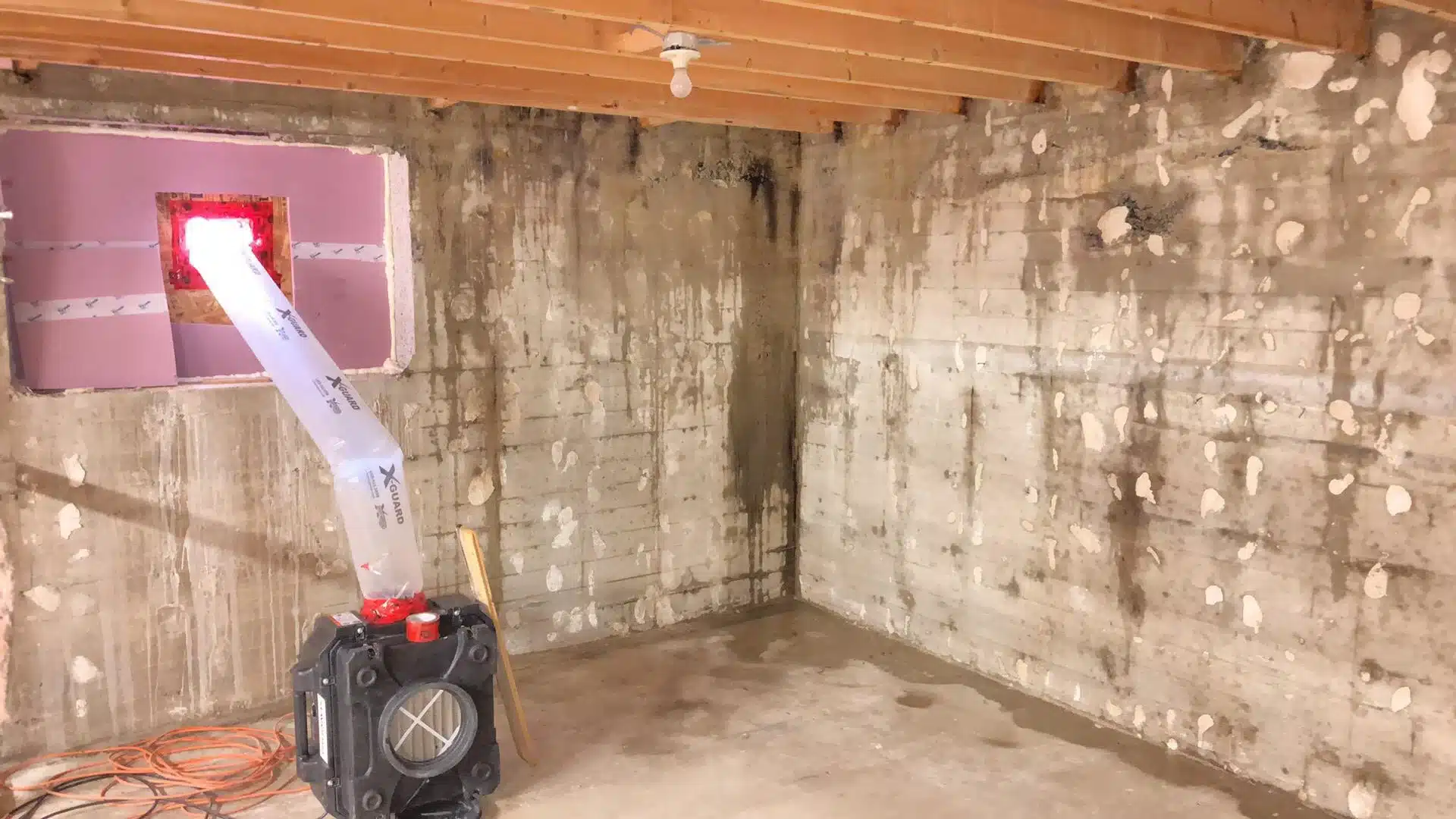 Décontamination de moisissures à Québec, Intervention de Océanick Nettoyage, compagnie de nettoyage à Québec, dans un basement